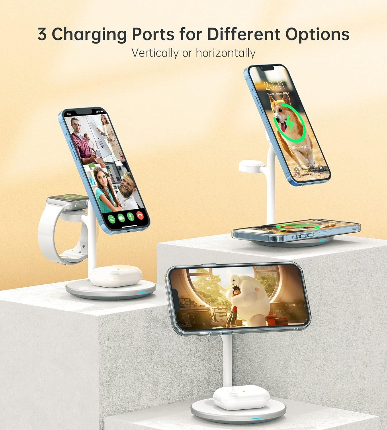 3 in 1 Wireless Charging Station for Apple Devices, Fast Wireless Mag-Safe Charger Stand with 20W Adapter for Iphone 17 16 15 14 13 12 Pro Max/Air/Plus/Pro,Iwatch,Airpods-Gift for Wife&Husband