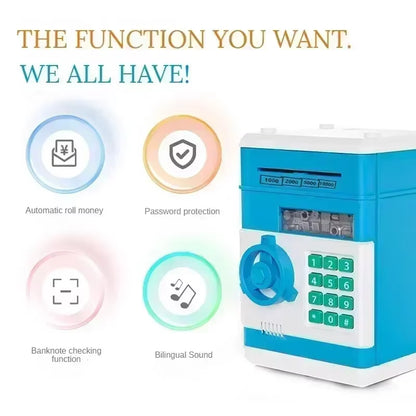 Electronic Piggy Bank Automatic Mini Safe Coins Cash Saving Money Box Password Counter Code Key Lock Coin Bank ATM Child Gift